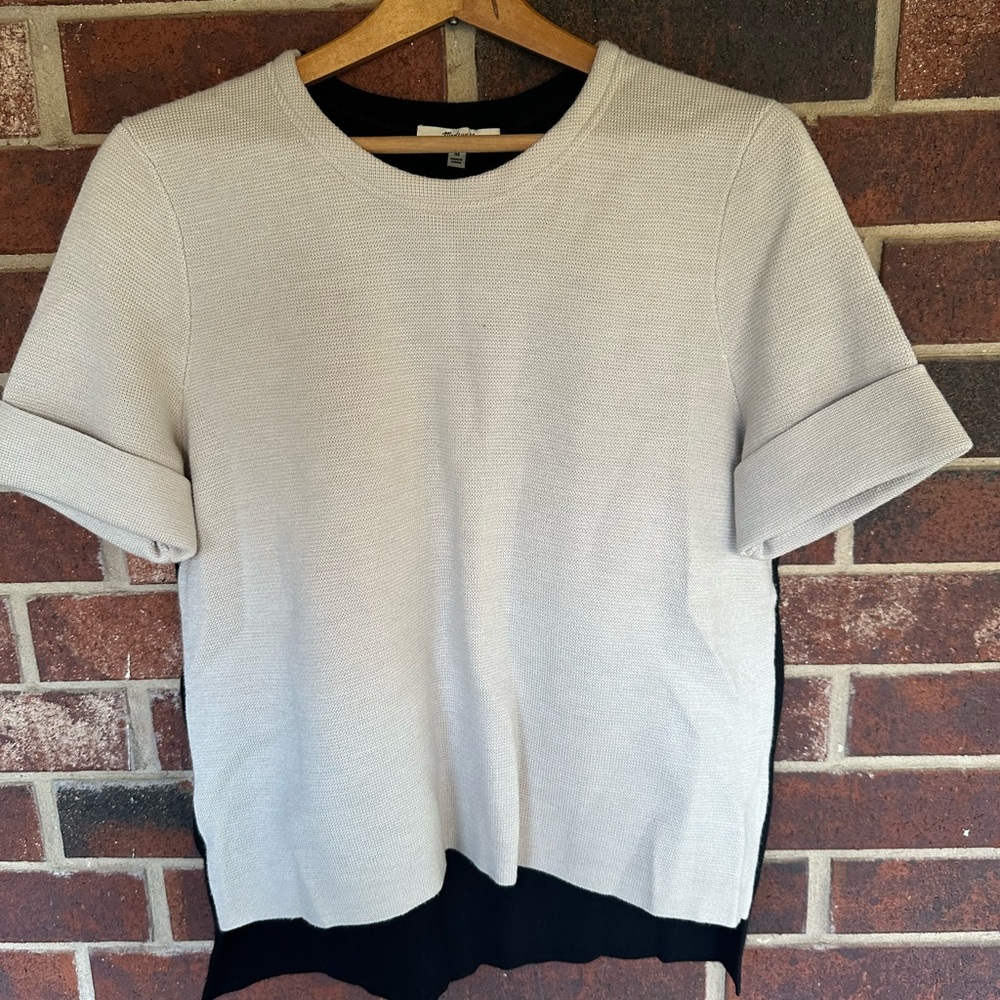 Madewell Cream and Black Wool Short Sleeve Sweater Size Medium